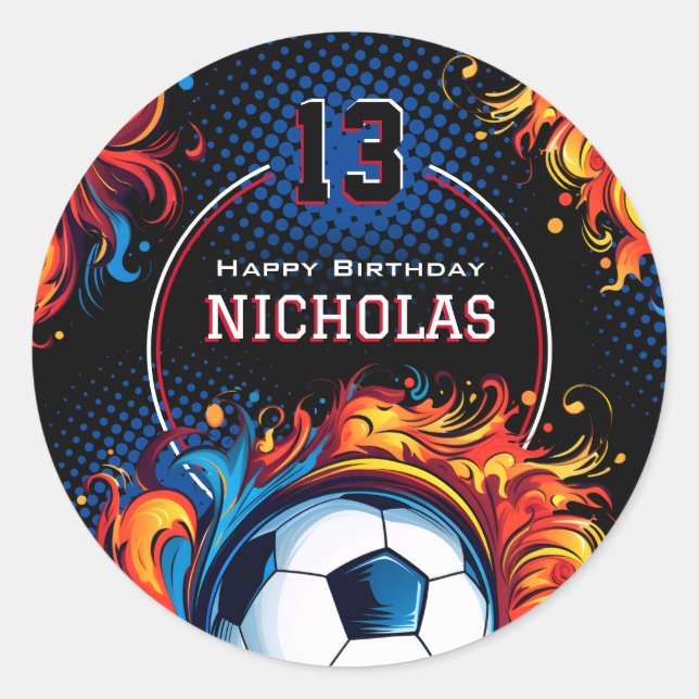Soccer Birthday Party Classic Round Sticker (Front)