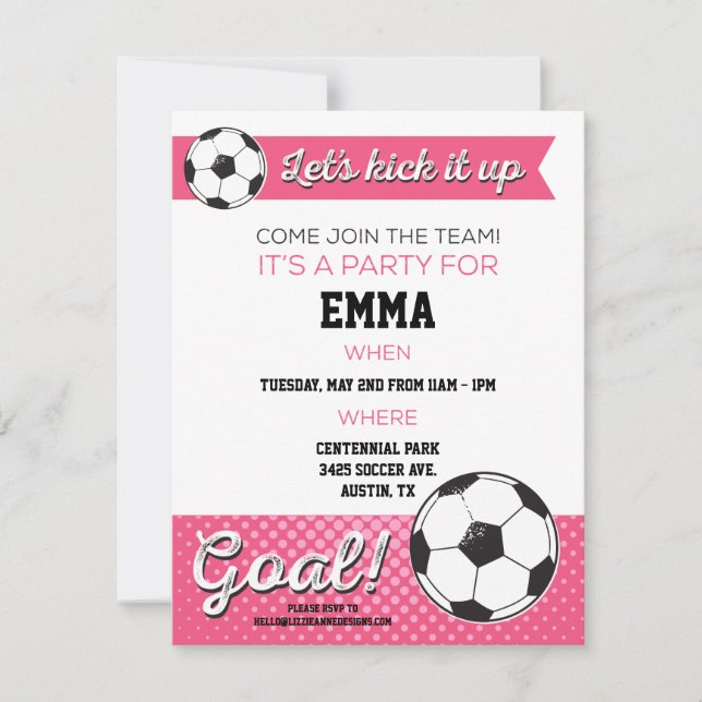 Soccer Birthday Party Invite 4.25x5.5 - Girl (Front)