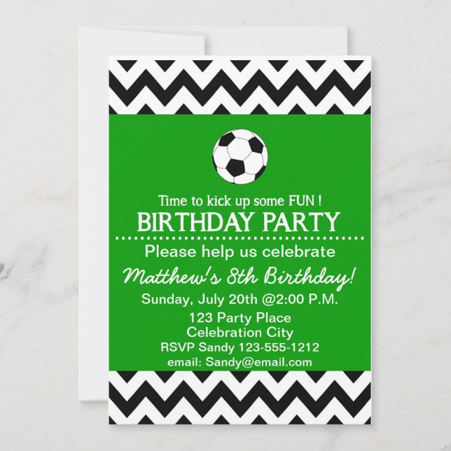 Soccer Birthday Party kids invitation customizable (Front)