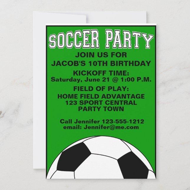 Soccer Birthday Party kids invitation customizable (Front)