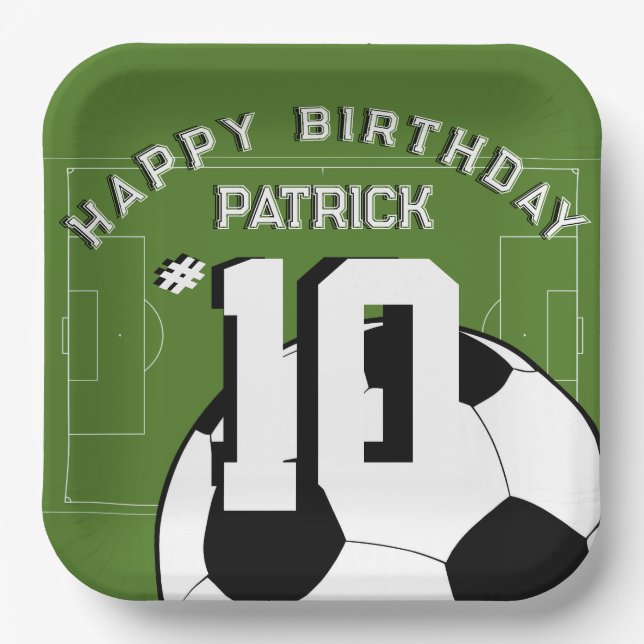 Soccer Birthday Party Personalized Banner Paper Plate (Front)