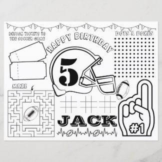Soccer birthday placemat, soccer activity sheet