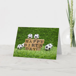 Soccer Birthday with ball and Happy Birthday block Card