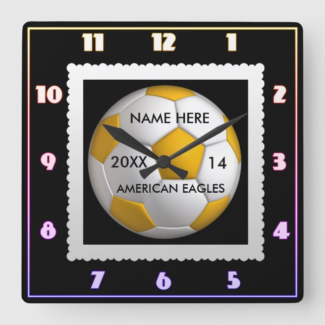 Soccer black and white clock with Player Name (Front)