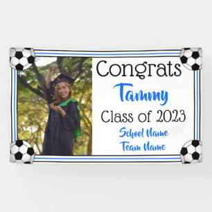 Soccer Blue & Black One Photo Graduation Banner