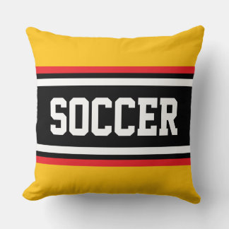 SOCCER Bold Yellow Orange Red Black White Stripes Throw Pillow