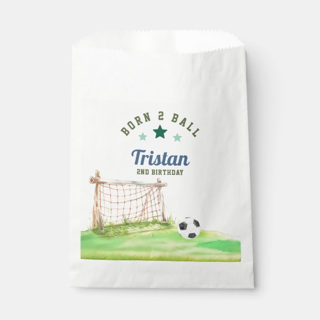 Soccer “Born Two Ball” Second Birthday Favour Bag (Front)