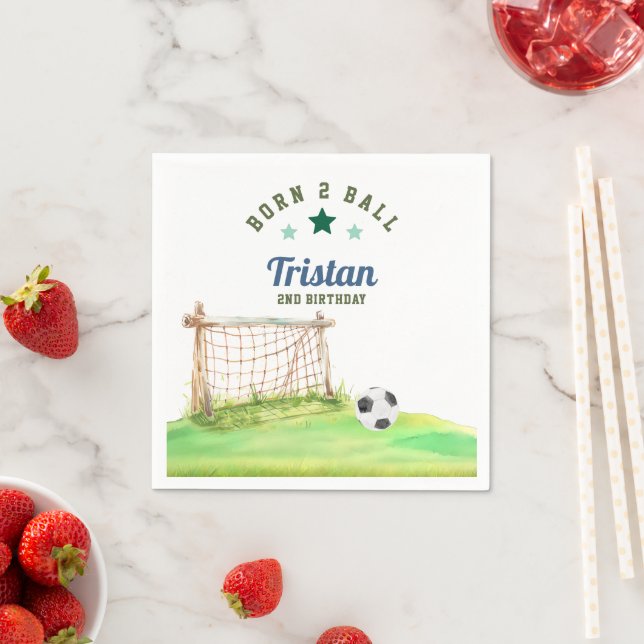 Soccer “Born Two Ball” Second Birthday Napkin (Insitu)