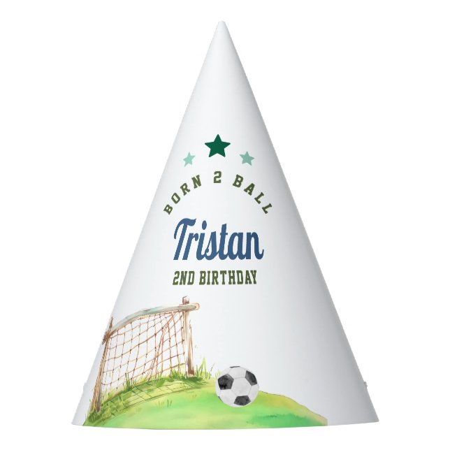 Soccer “Born Two Ball” Second Birthday Party Hat (Front)