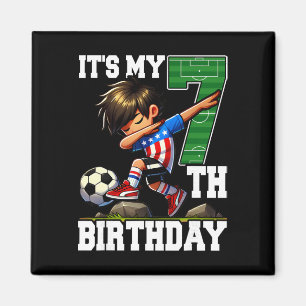 Soccer Boy It's My 7th Birthday American Flag Magnet