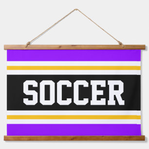 SOCCER Bright Purple Black Yellow White Stripes  Hanging Tapestry
