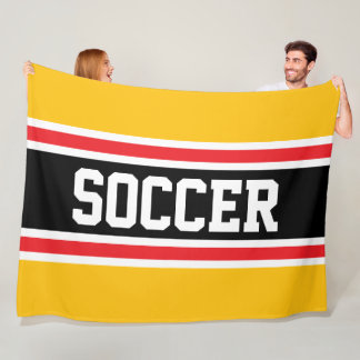 SOCCER Bright Red Yellow Orange Black Stripes Fleece Blanket