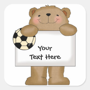 Soccer Bulletin Bear (customizable) Square Sticker