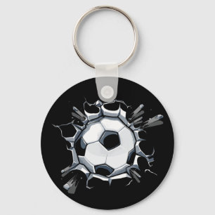 Soccer Byll Breaking Wall Explosion Sports Graphic Keychain