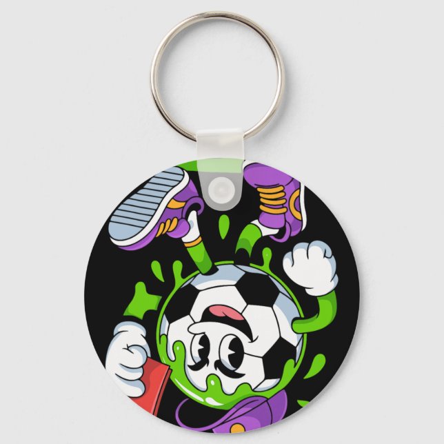 Soccer Byll Cartoon Drip Red Card Fun  Keychain (Front)