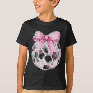 Soccer Byll Pink Coquette Bow Dainty Ribbon Girls T-Shirt