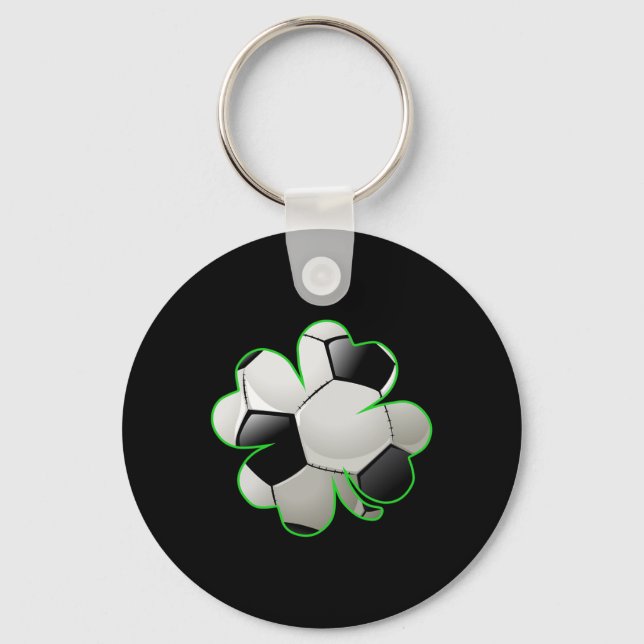 Soccer Byll Shamrock Four Leaf Clover St Patrick's Keychain (Front)