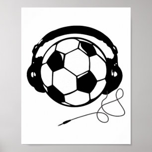 Soccer Byll With Headphones Funny Poster