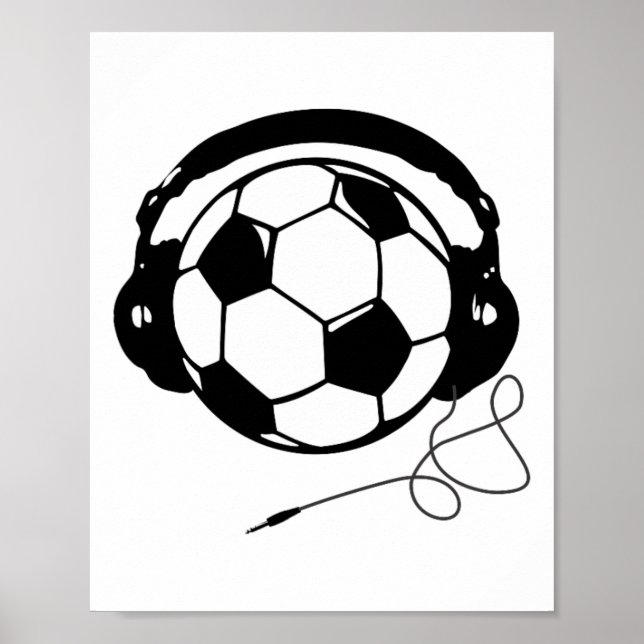 Soccer Byll With Headphones Funny  Poster (Front)