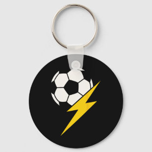 Soccer Byll With Yellow Lightning Bolt Team Coach Keychain