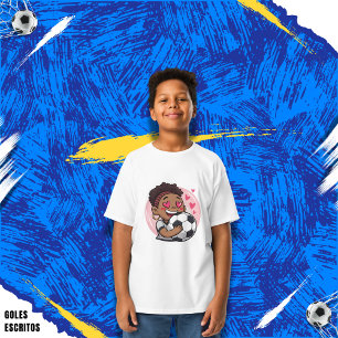 Soccer Cartoon Brunette Woman Face in Love T-Shirt