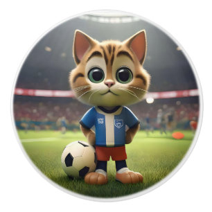 Soccer Cat Ready To Play, Ceramic Knob