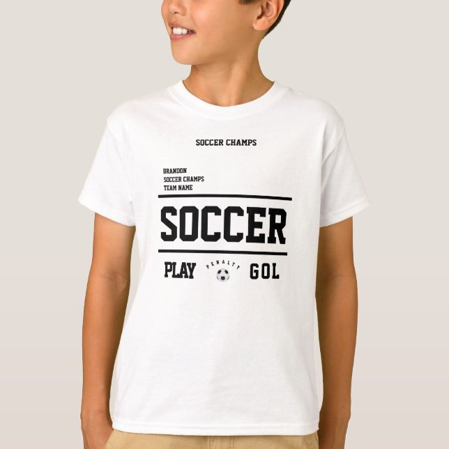 Soccer champs personalized player team number kids T-Shirt (Front)