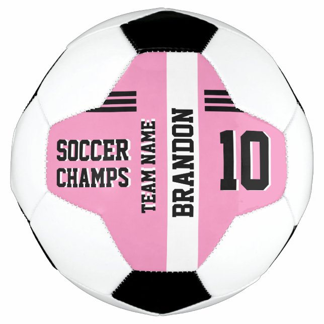 soccer champs pink base personalized sport player ball (Front)