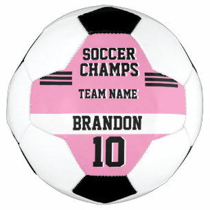 soccer champs pink black personalized sport player soccer ball