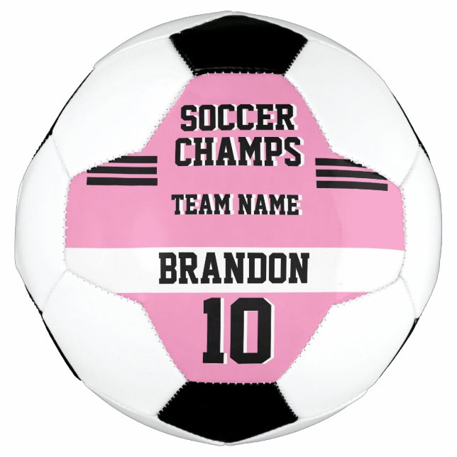soccer champs pink black personalized sport player soccer ball (Front)