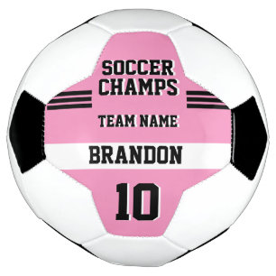 soccer champs pink black personalized sport player soccer ball