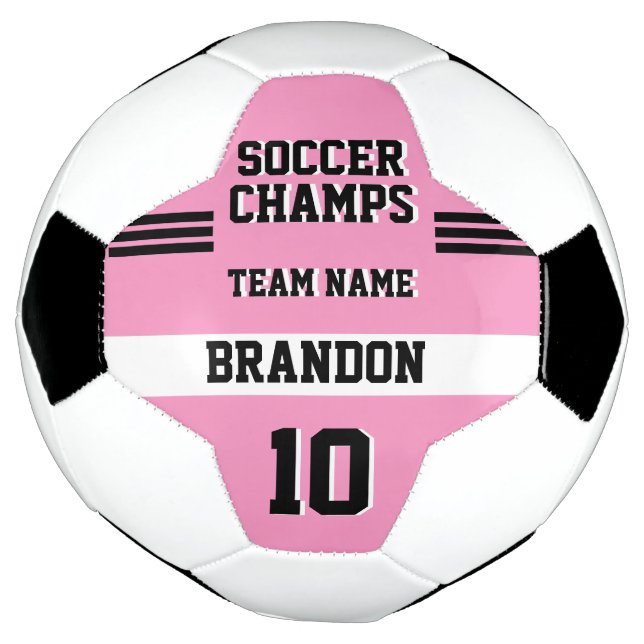 soccer champs pink black personalized sport player soccer ball (Rotated)