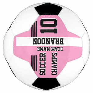 soccer champs pink white personalized sport player soccer ball