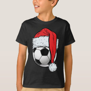Soccer Christmas Ball Santa Hat Funny Sport Xmas T-Shirt