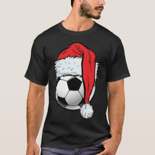 Soccer Christmas Ball Santa Hat Funny Sport Xmas T-Shirt