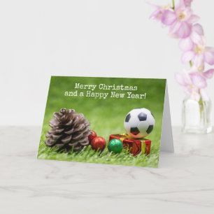 Soccer Christmas Holiday with pine cone and gifts  Card