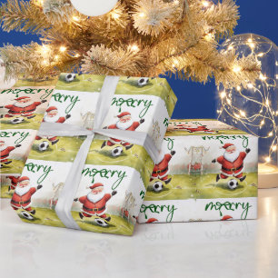 Soccer Christmas themed for Player with ball Wrapping Paper