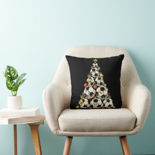 Soccer Christmas Tree Throw Pillow