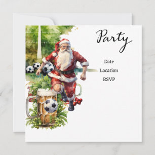 Soccer Christmas with Santa Claus playing ball  Invitation