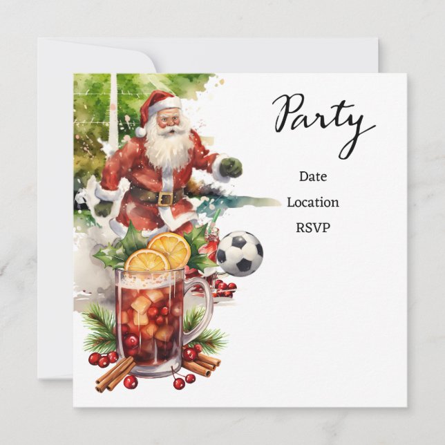 Soccer Christmas with Santa Claus playing ball  Invitation (Front)