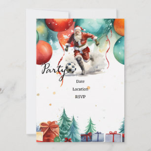 Soccer Christmas with Santa Claus playing ball  Save The Date