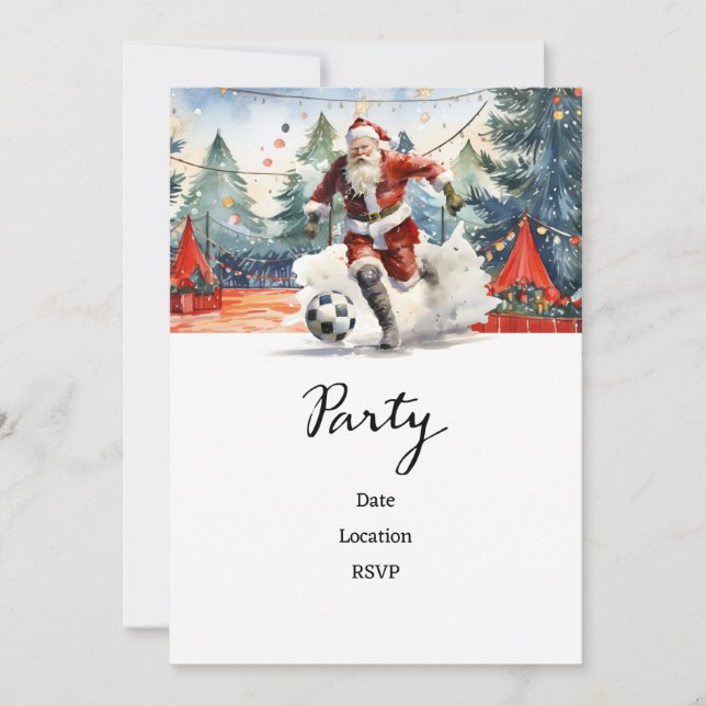 Soccer Christmas with Santa Claus playing ball  Save The Date (Front)