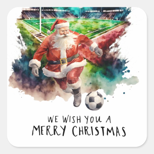 Soccer Christmas with Santa Claus playing ball  Square Sticker (Front)