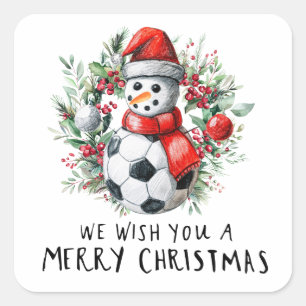 Soccer Christmas with Snowman  Square Sticker