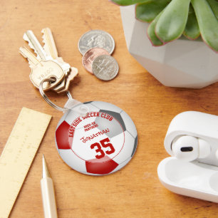 soccer club gift ideas boys girls name red gray keychain