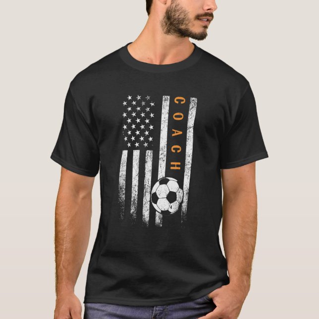 Soccer Coach American Flag Soccer Trainer Coaching T-Shirt (Front)