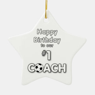 Soccer Coach Birthday with Grass Field and Ball Ceramic Ornament