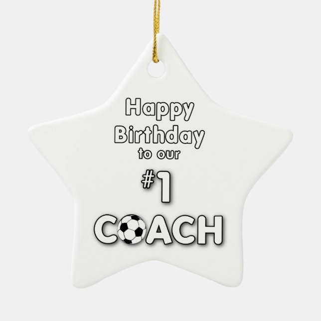 Soccer Coach Birthday with Grass Field and Ball Ceramic Ornament (Front)