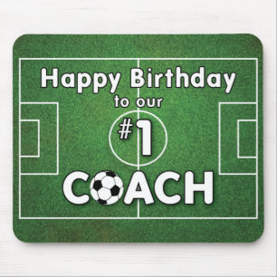 Soccer Coach Birthday with Grass Field and Ball Mouse Pad