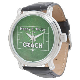 Soccer Coach Birthday with Grass Field and Ball Watch